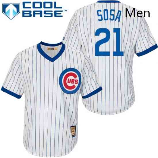 Mens Majestic Chicago Cubs 21 Sammy Sosa Replica White Home Cooperstown MLB Jersey
